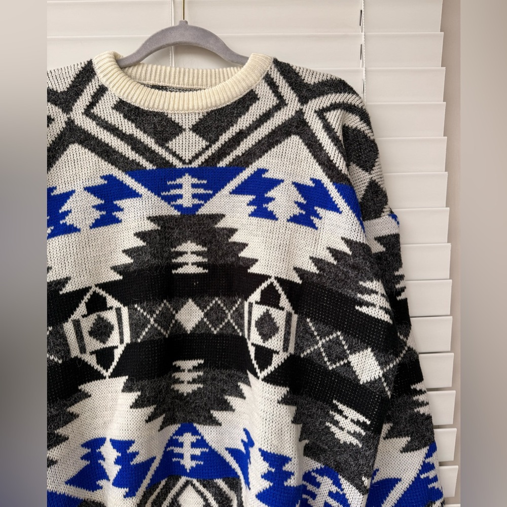 Vintage Aztec Geo Southwestern Geometric Acrylic Knit Sweater Nordic Native L View 4